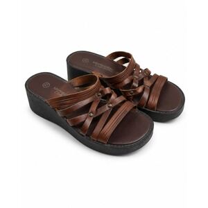 Montego Bay Vintage Y2K Brown Leather Strappy Platform Sandals Women's Size 7.5